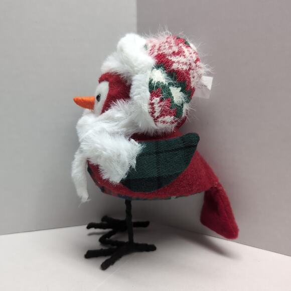 Walgreens Christmas Fabric Bird Tabletop Decor Red Fur Hat Happy Holidays - Picture 4 of 9